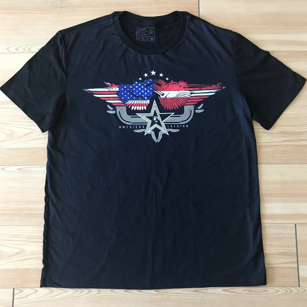 Mens crew neck black slim fit graphic T-shirt XL